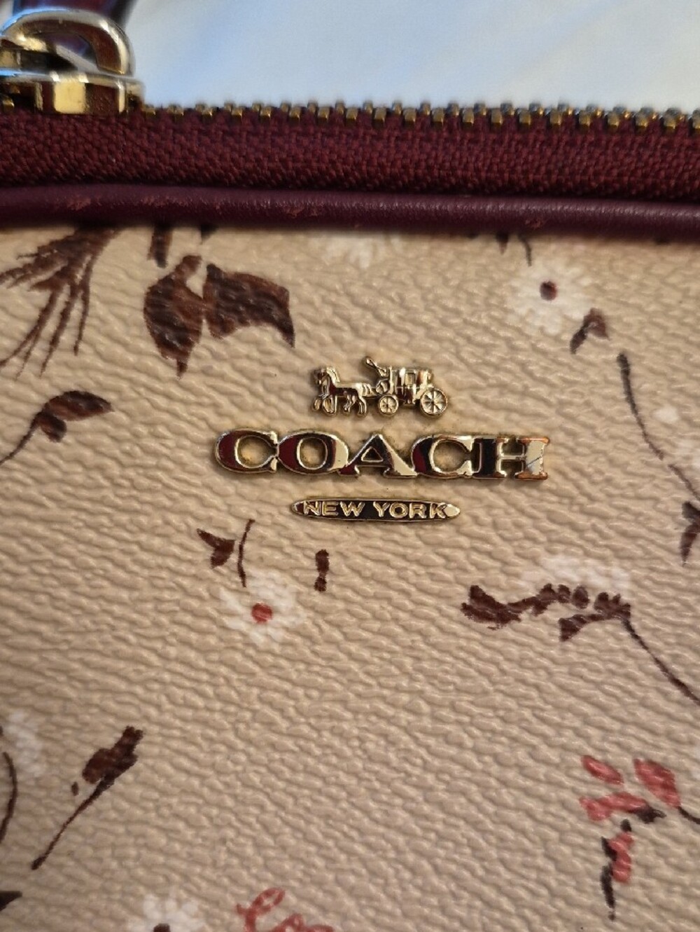 Coach Floral Crossbody in Beige and Burgundy Trim - Picture 5 of 7